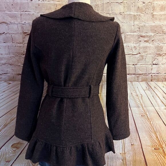 Cynthia Rowley wool ruffle felt tie waist coat - Picture 7 of 7